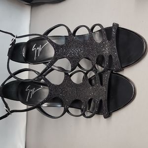 Giuseppe Zanotti Black Rhinestone Heels, Size 37